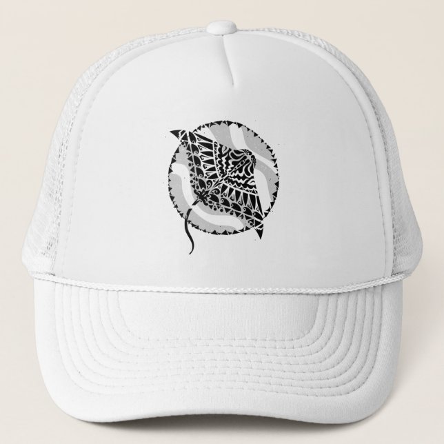 Manta Ray Cool Tribal Ocean Design Trucker Hat (Front)