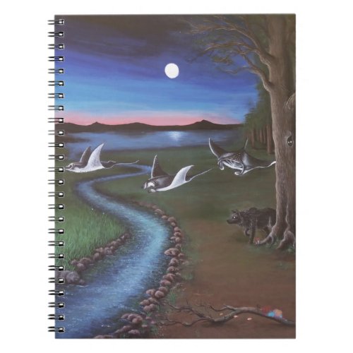 Manta ray flying through landscape notebook