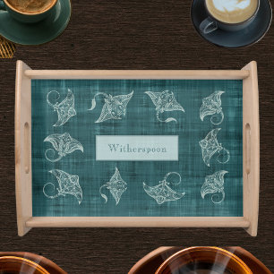 Manta Ray Marine Sea Life Polynesian Batik Serving Tray