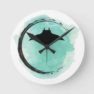 Manta Ray on Turquoise water color Round Clock