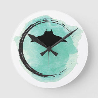 Manta Ray on Turquoise water color Round Clock