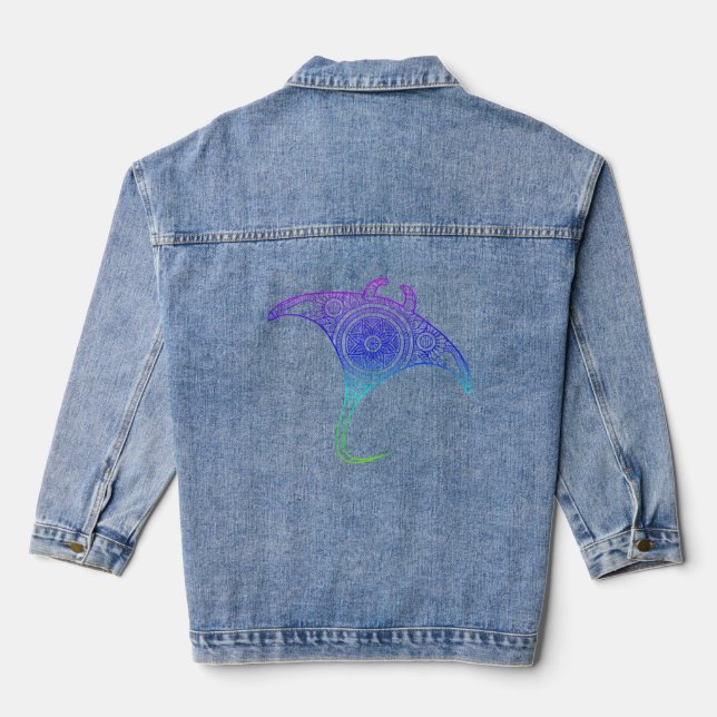 Manta Ray Scuba Diving Freediving Spirit Dive Ocea Denim Jacket (Back)