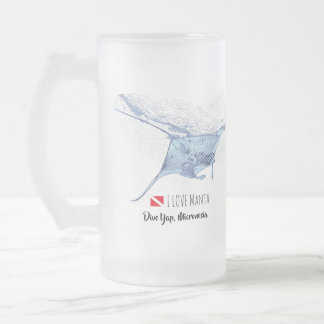 Manta ray silhouette frosted glass beer mug