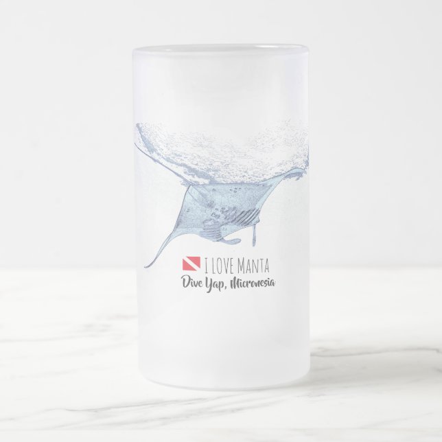 Manta ray silhouette frosted glass beer mug (Center)