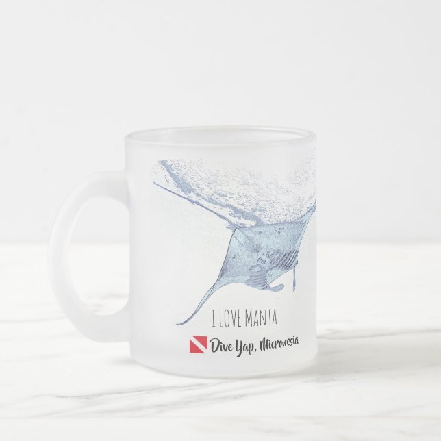 Manta ray silhouette frosted glass coffee mug (Left)