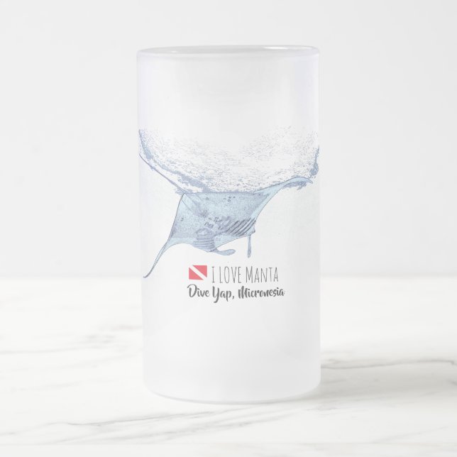 Manta ray silhouette frosted glass coffee mug (Center)