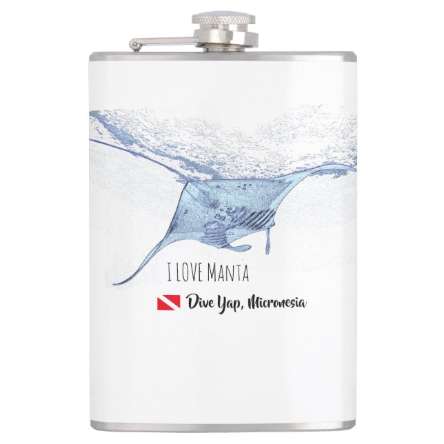Manta ray silhouette frosted glass coffee mug flask (Front)
