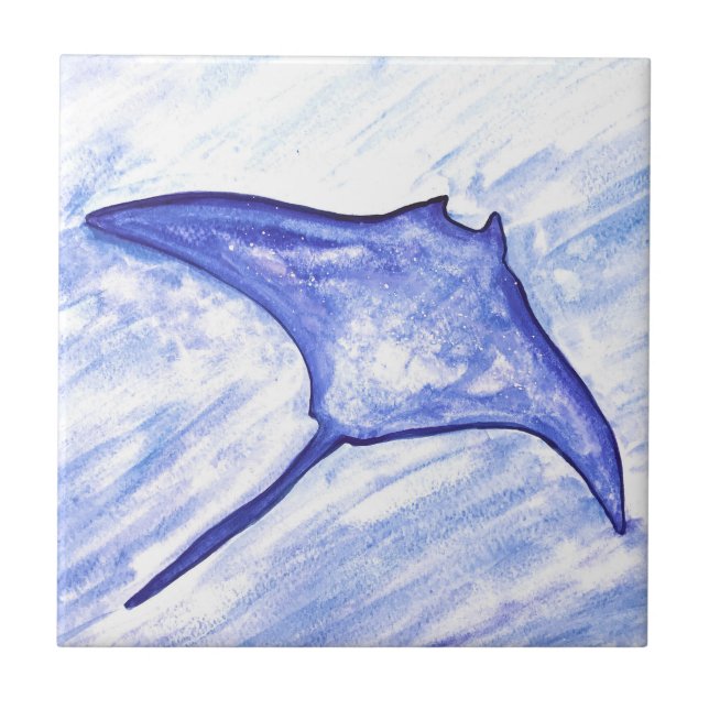 Manta Ray Sting Fish Watercolor Tropical Ocean Ceramic Tile (Front)