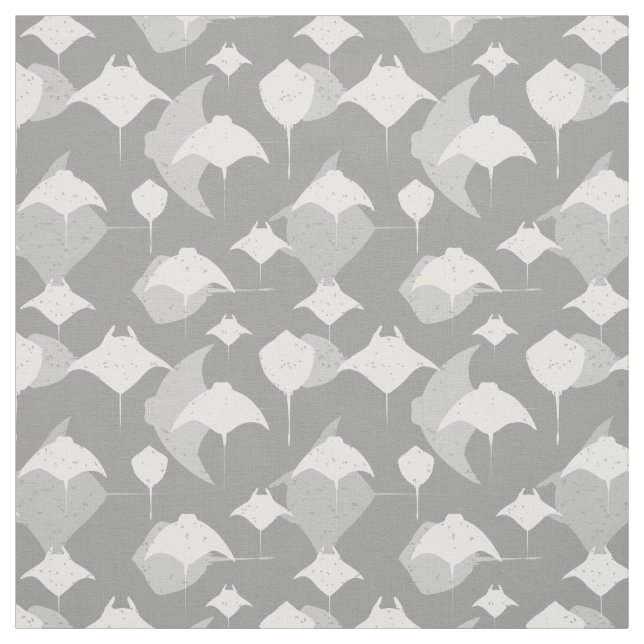 Manta Ray Stingray Gray White Pattern Fabric (Swatch)