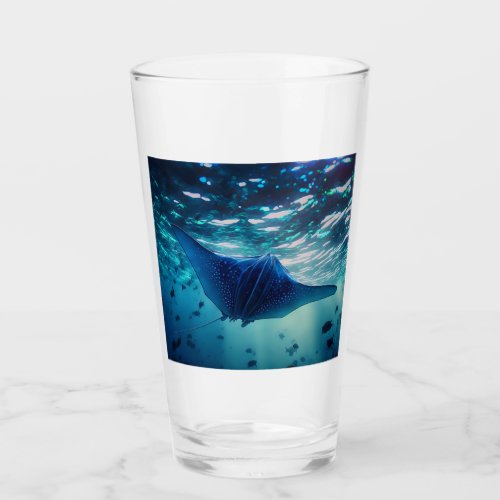 Manta Ray Surrounded by fish Glass