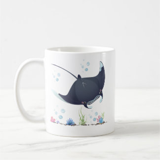 Manta ray with bubbles and coral reef Coffee Mug