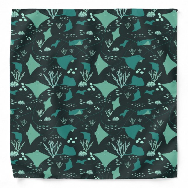 Manta Rays and Stingrays Pattern Blue Black Bandana (Front)