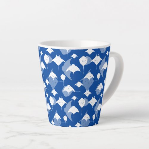 Manta Rays and Stingrays Pattern on Ocean Blue Latte Mug