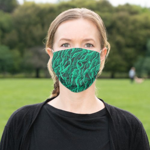 Manta Rays in Crashing Waves Pattern Green Black Adult Cloth Face Mask