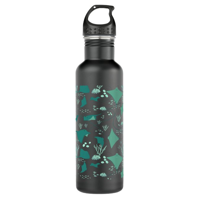 Manta Rays Underwater Scuba Diving Themed Stainless Steel Water Bottle (Front)
