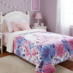 Manta Sherpa Enchanting Floral Blanket with Castle