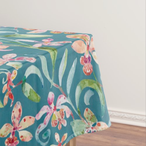 Mantel con diseo estampado orquideas sobre azul tablecloth