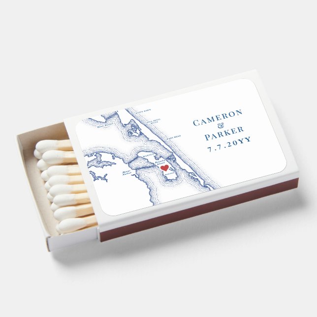 Manteo NC Outer Banks Map Elegant Wedding Matchboxes (Front Open)