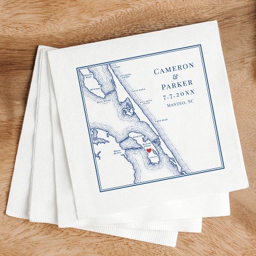 Manteo NC Outer Banks OBX Navy Elegant Wedding Napkins