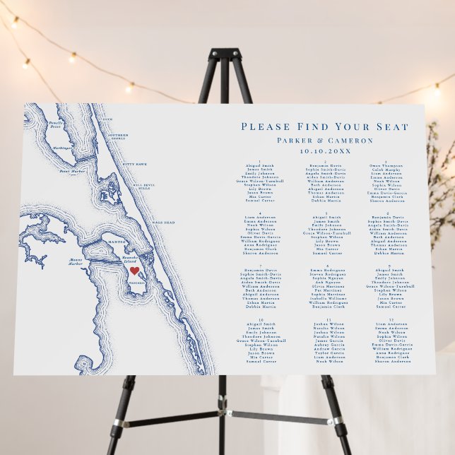 Manteo Roanoke 12 table Blue Wedding Seating Chart Foam Board (In Situ (Stand))