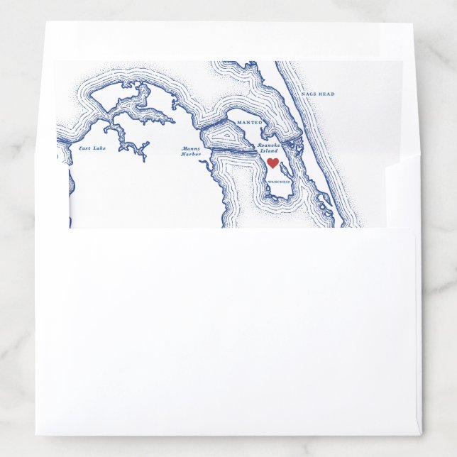 Manteo Roanoke NC Map Elegant Navy Blue Wedding Envelope Liner (In Envelope)