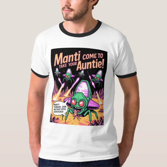  Manti Aliens Abduction Party! Defender Arcade '81 T-Shirt (Front)