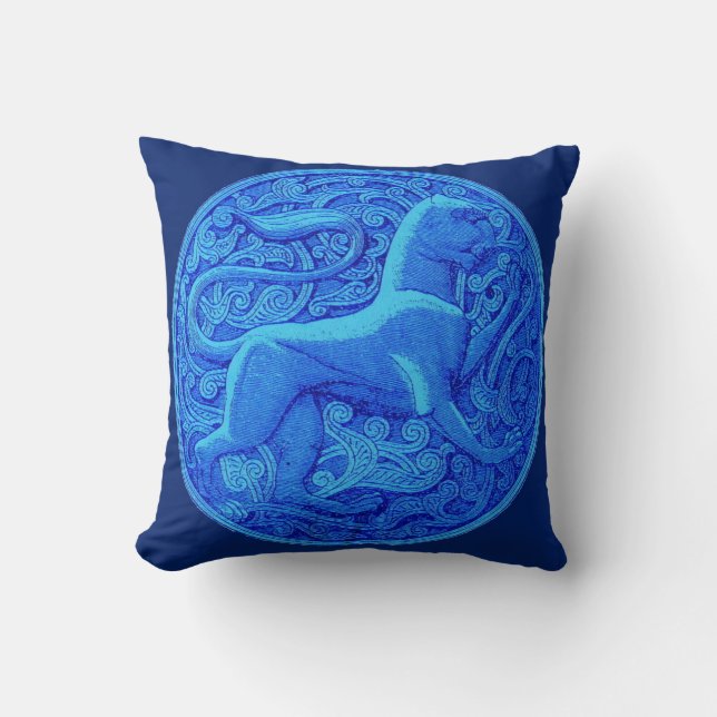 manticore in blue throw pillow (Front)