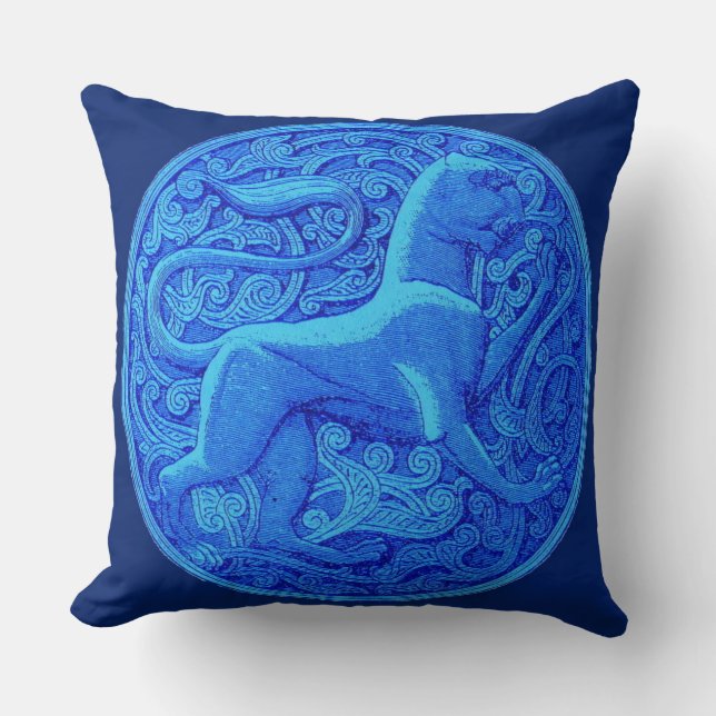 manticore in blue throw pillow (Front)