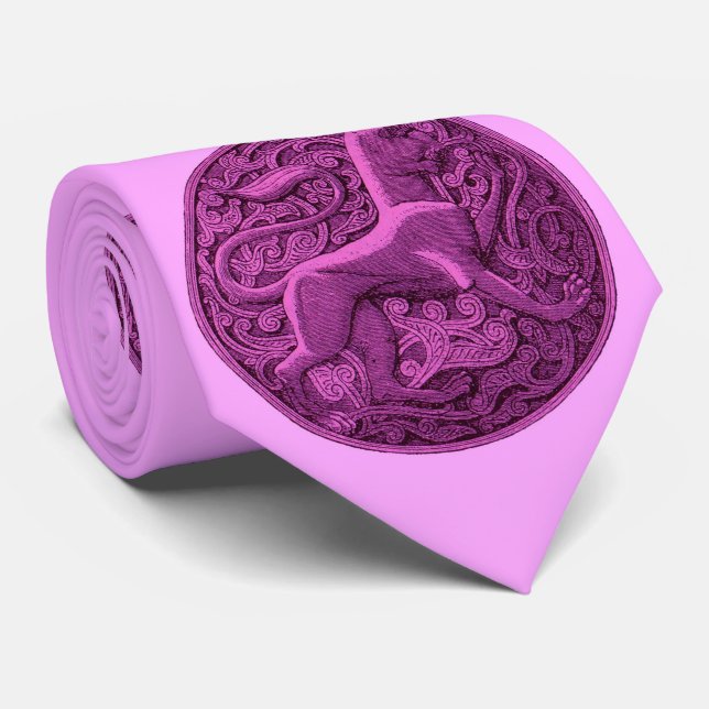 manticore in purple print  neck tie (Rolled)