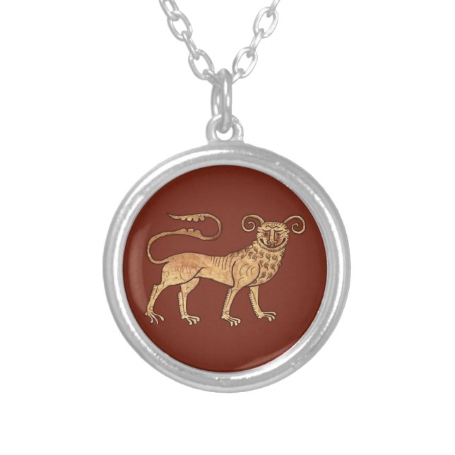Manticore on Red Silver Plated Necklace (Front)