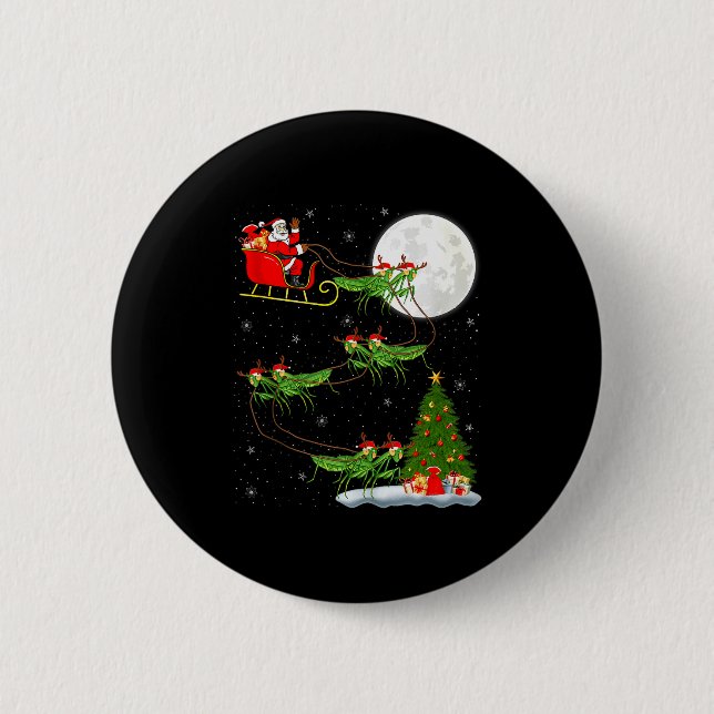 Mantis Insect Santa Sleigh Flying Funny Magical Ch Button (Front)