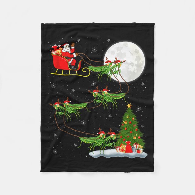Mantis Insect Santa Sleigh Flying Funny Magical Ch Fleece Blanket (Front)
