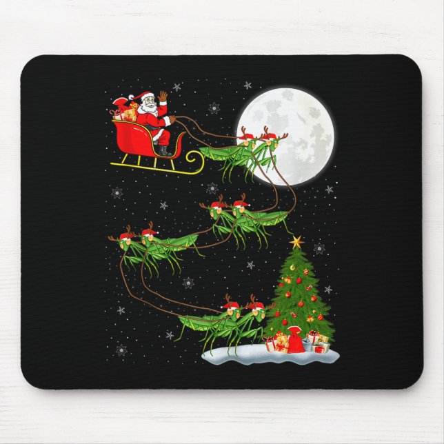 Mantis Insect Santa Sleigh Flying Funny Magical Ch Mouse Pad (Front)