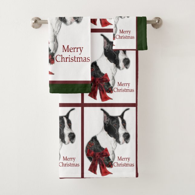Mantle Great Dane Christmas Bath Towel Set (Insitu)