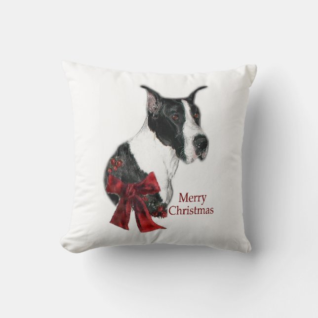 Mantle Great Dane Christmas Throw Pillow (Front)