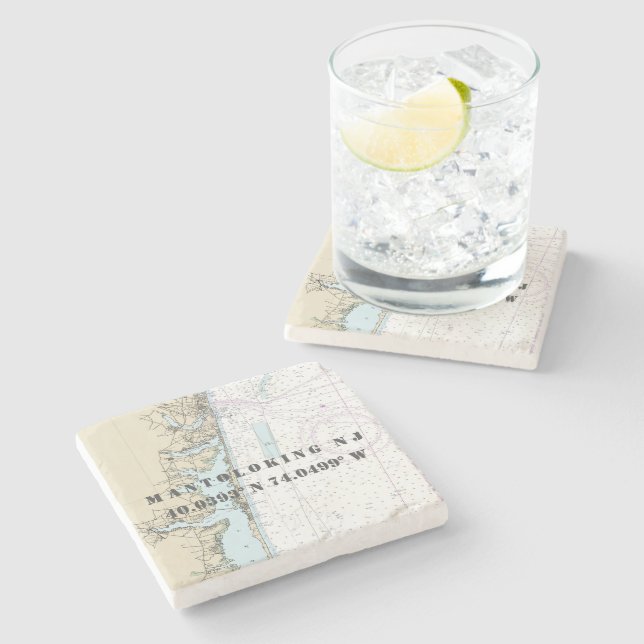 Mantoloking New Jersey Authentic Nautical Chart Stone Coaster (Side)