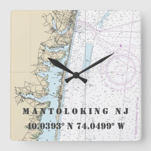 Mantoloking NJ Latitude Longitude Nautical Chart Square Wall Clock