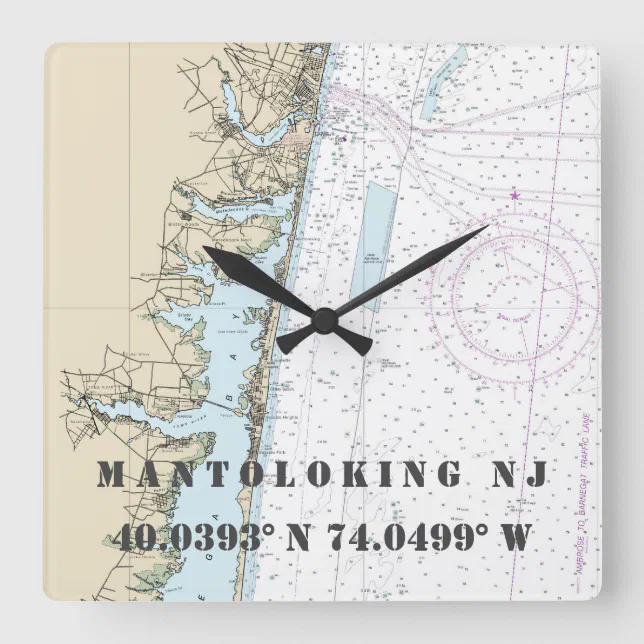 Mantoloking NJ Latitude Longitude Nautical Chart Square Wall Clock Zazzle
