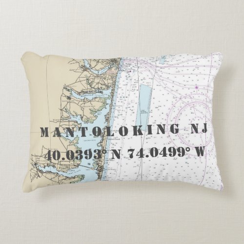 Mantoloking NJ Nautical Chart Latitude Longitude Accent Pillow