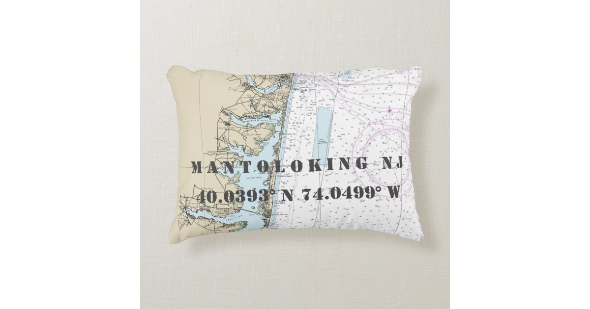 Mantoloking NJ Nautical Chart Latitude Longitude Accent Pillow Zazzle
