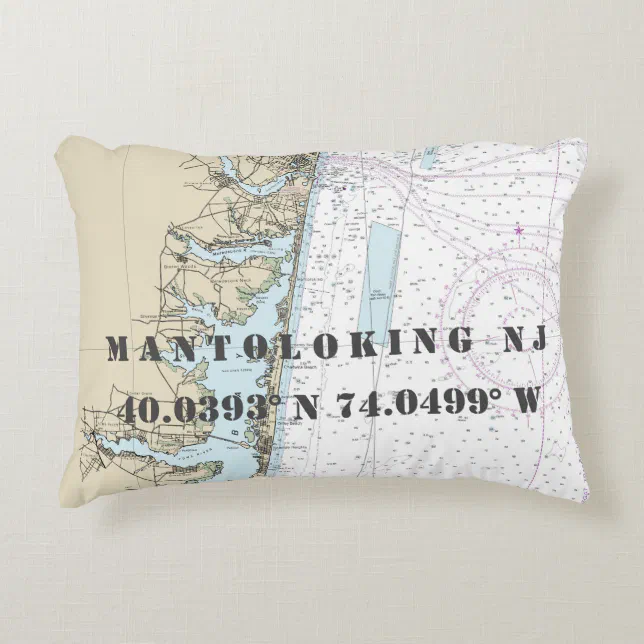 Mantoloking NJ Nautical Chart Latitude Longitude Accent Pillow Zazzle