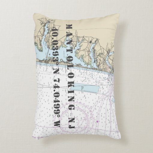 Mantoloking NJ Nautical Chart Latitude Longitude Accent Pillow Zazzle