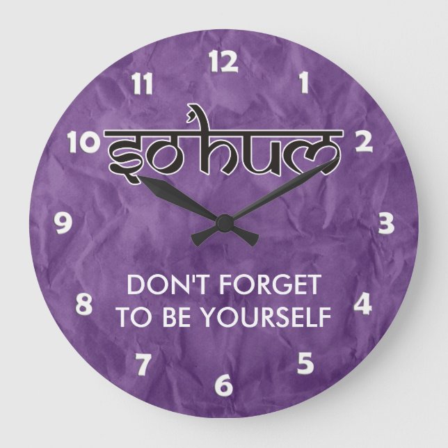 Mantra SO HUM - flat black & white contour Large Clock (Front)