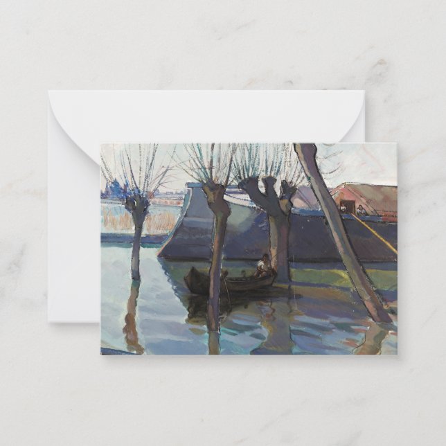 Mantua-Landscape with Boats by Mario Lomini Note Card (Front)
