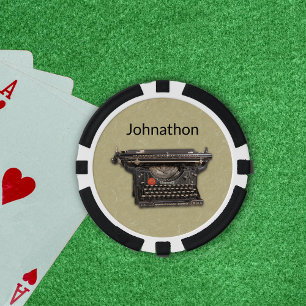 Manual Old Vintage Black Typewriter on Tan Poker Chips