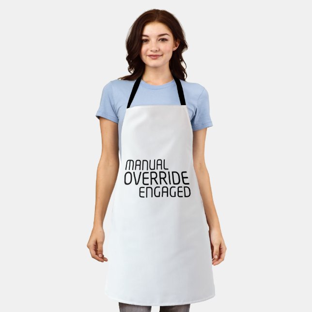 Manual Override Engaged Minimalist Typography  Apron (Worn)