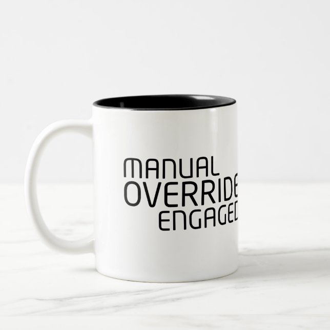Manual Override System Fuel High-Contrast  Two-Tone Coffee Mug (Left)