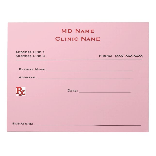 Manual Prescription Pad (Large - Pink) (Front)