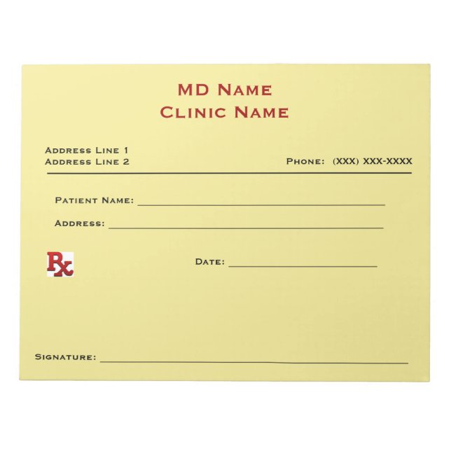 Manual Prescription Pad (Large - Yellow) (Front)