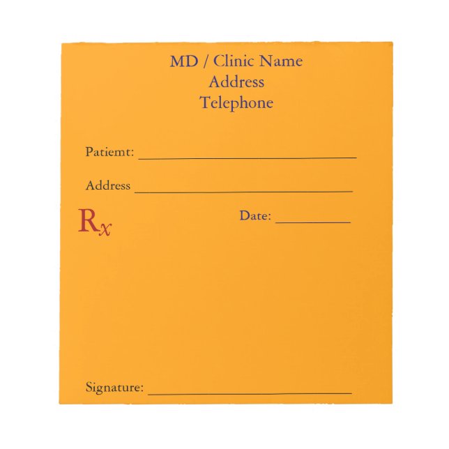 Manual Prescription Pads (Bright Orange) (Front)